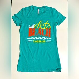 NWOT Landshark “Let’s Beach” Women’s Teal Colored Tee-Shirt